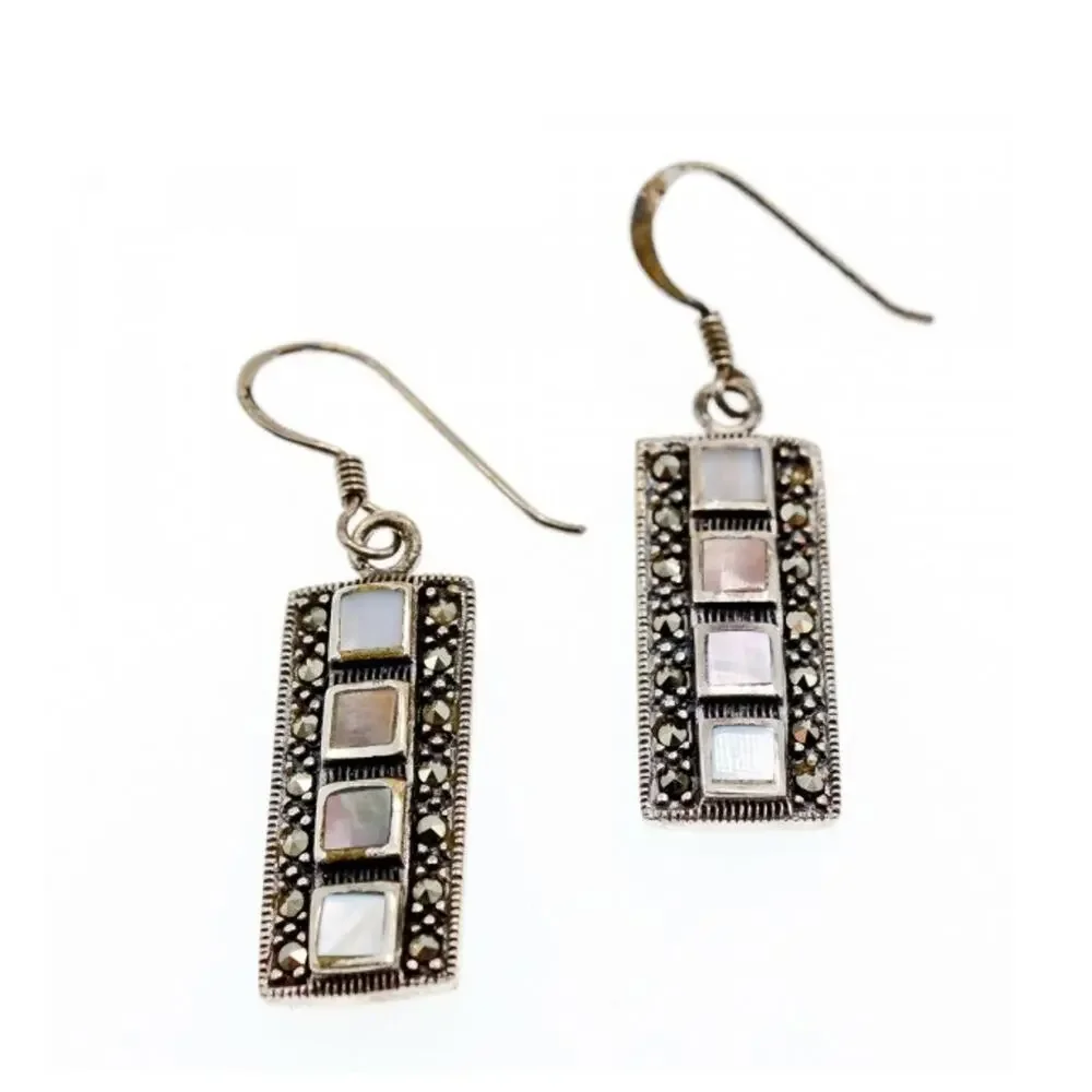 925 Sterling Silver Mother OF Pearl & Marcasites Earrings